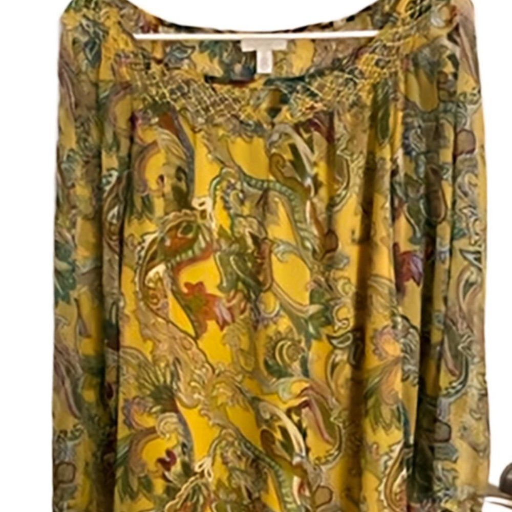 Charter Club Sheer Yellow Background Floral Paisley Print Top w/Camisole Size 14